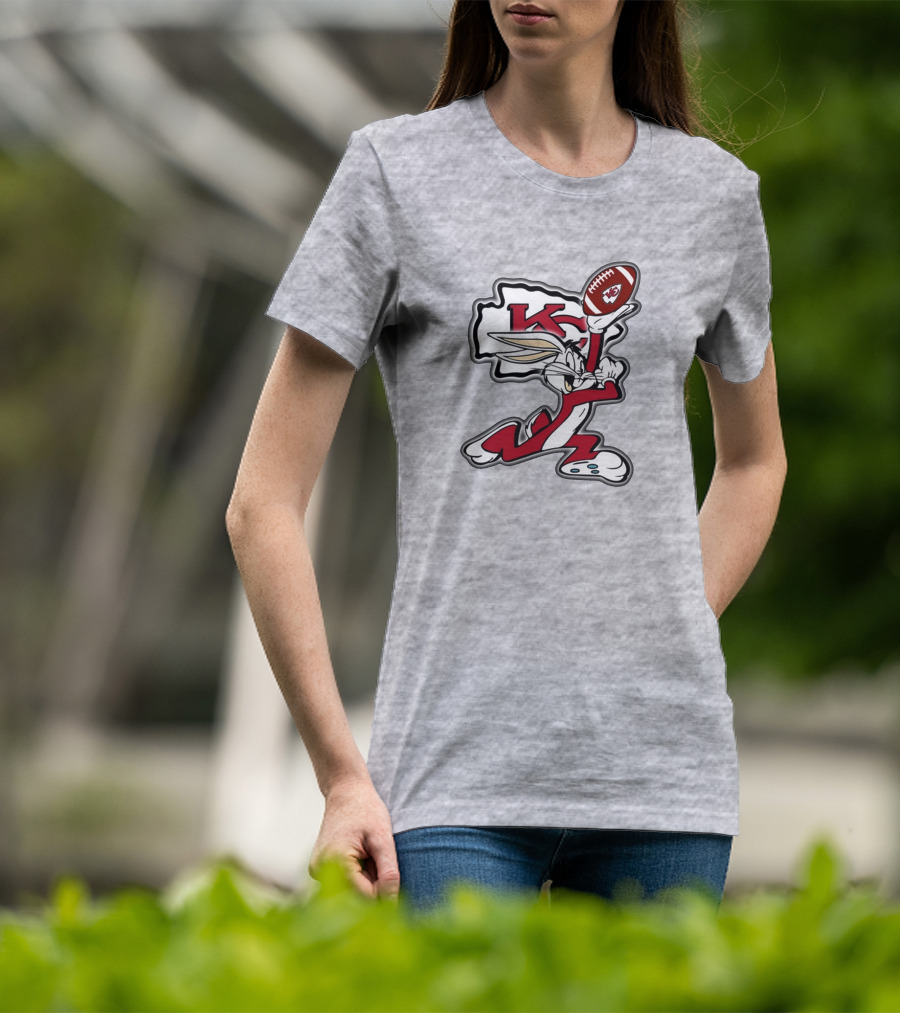 Kansas City Chiefs Bunny Holding Football With Kc T-Shirt