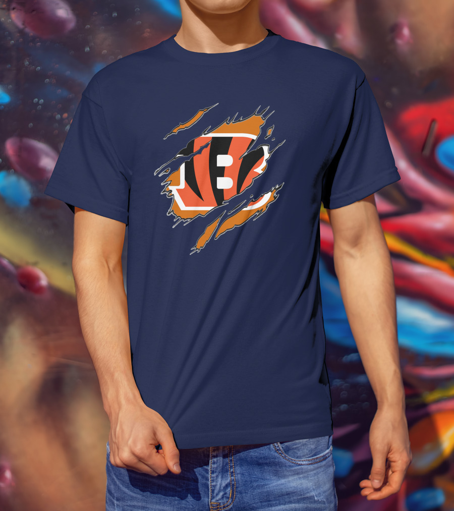 Cincinnati Bengals Claw Mark Logo Tearing Effect T-Shirt