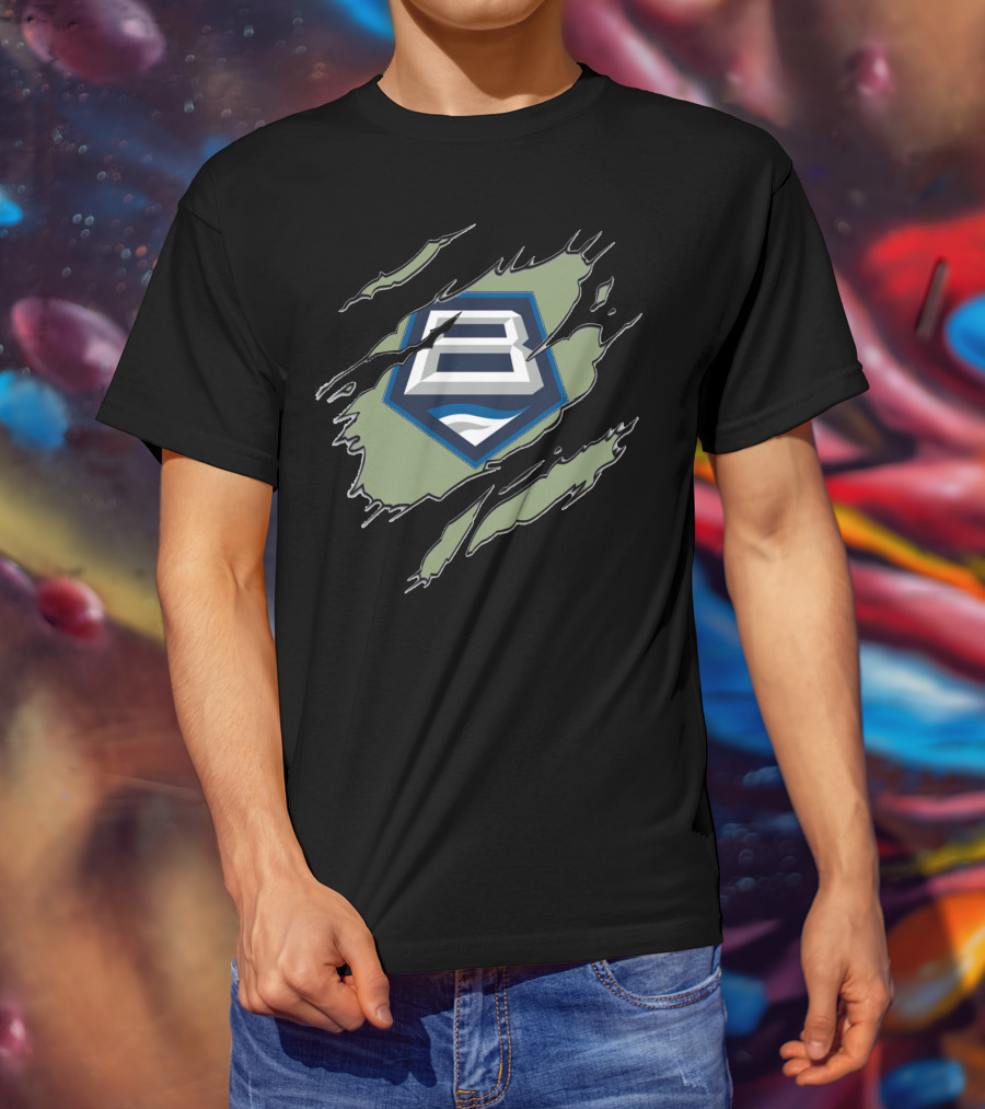 Baltimore Brigade Logo With Claw Marks And Blue White B On Green T-Shirt