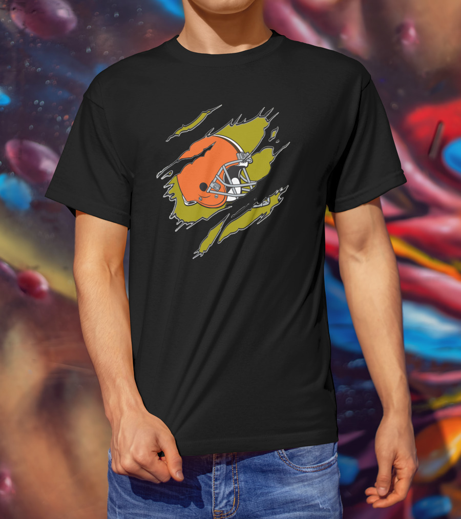 Cleveland Browns Football Helmet Ripped T-Shirt