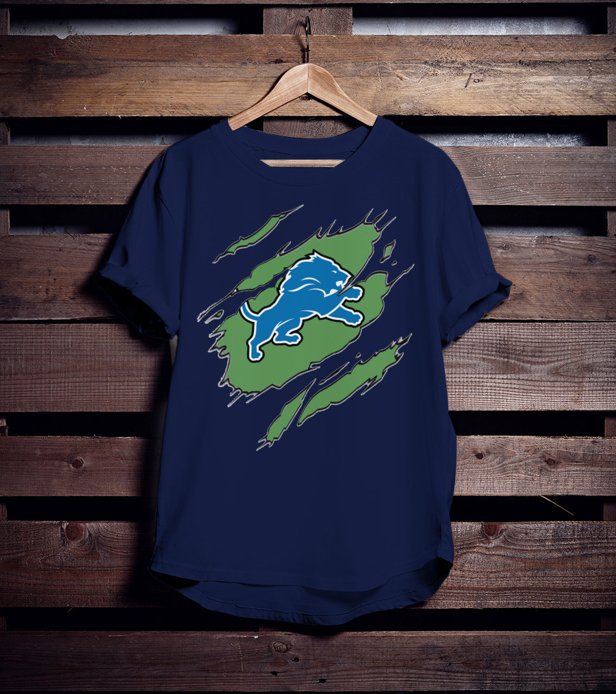 Detroit Lions Blue Roaring Lion With Claw Marks T-Shirt