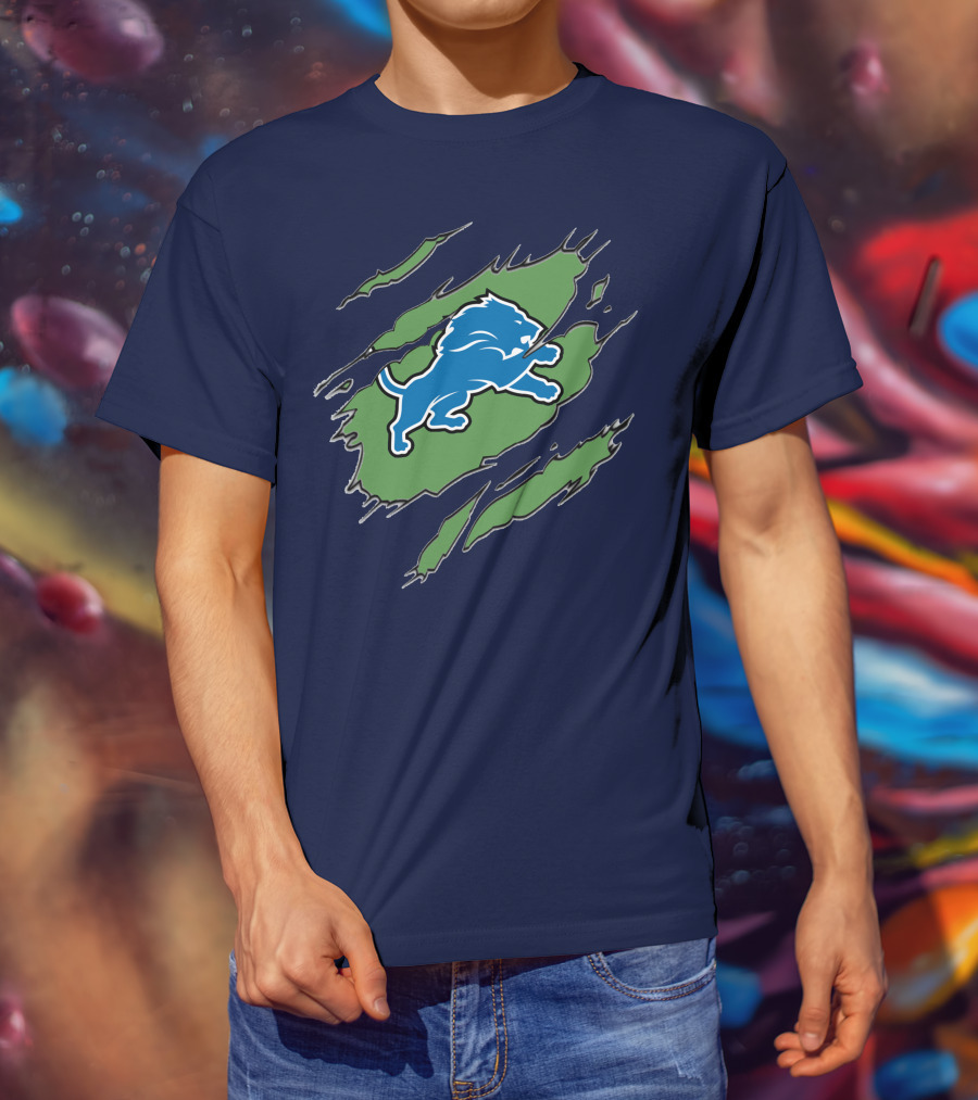 Detroit Lions Blue Roaring Lion With Claw Marks T-Shirt