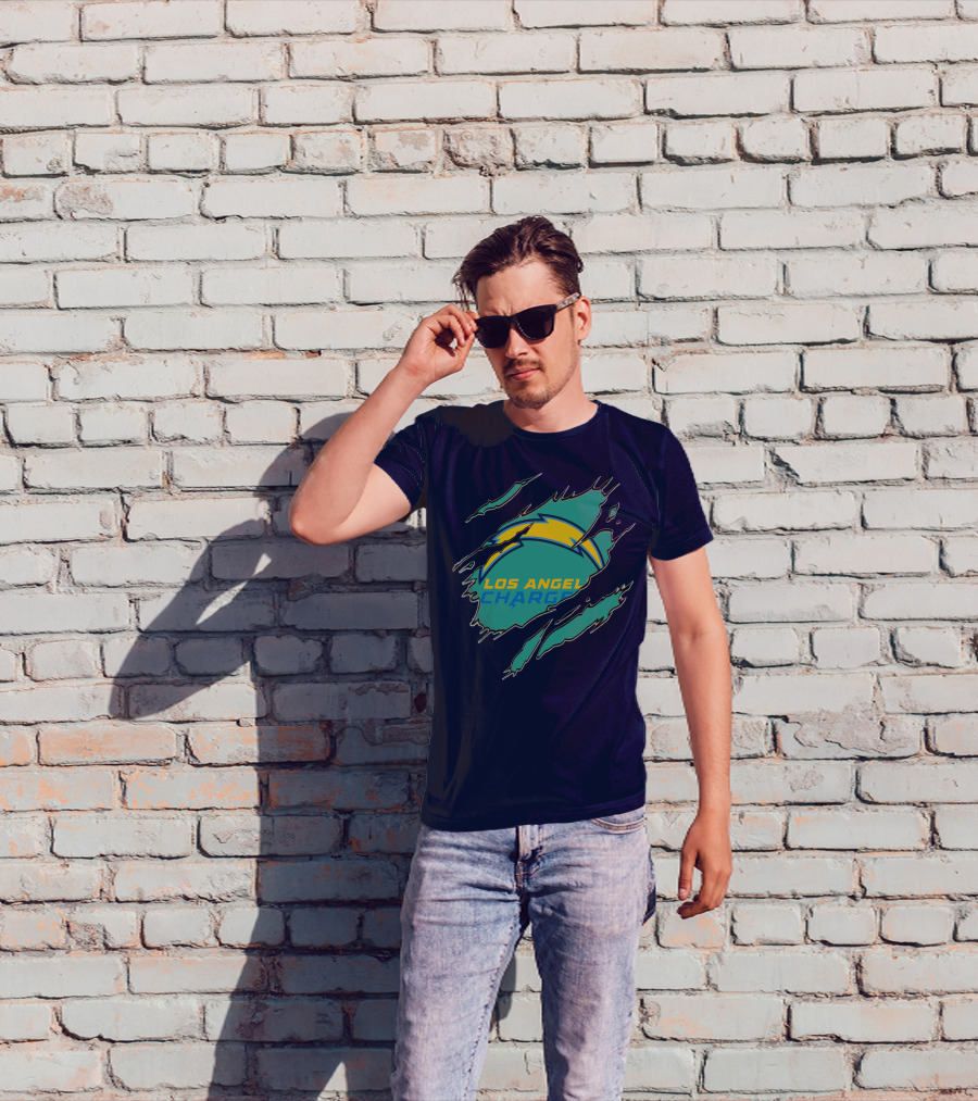 Los Angeles Chargers Logo With Bolt Design And Ripped Claw Marks T-Shirt