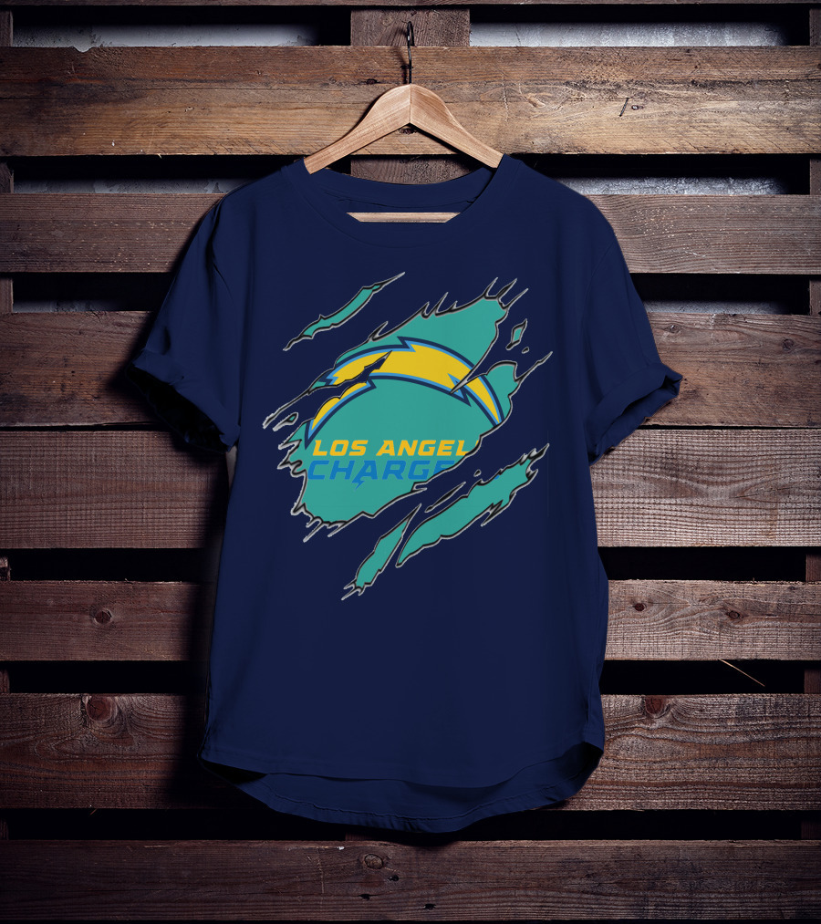 Los Angeles Chargers Logo With Bolt Design And Ripped Claw Marks T-Shirt