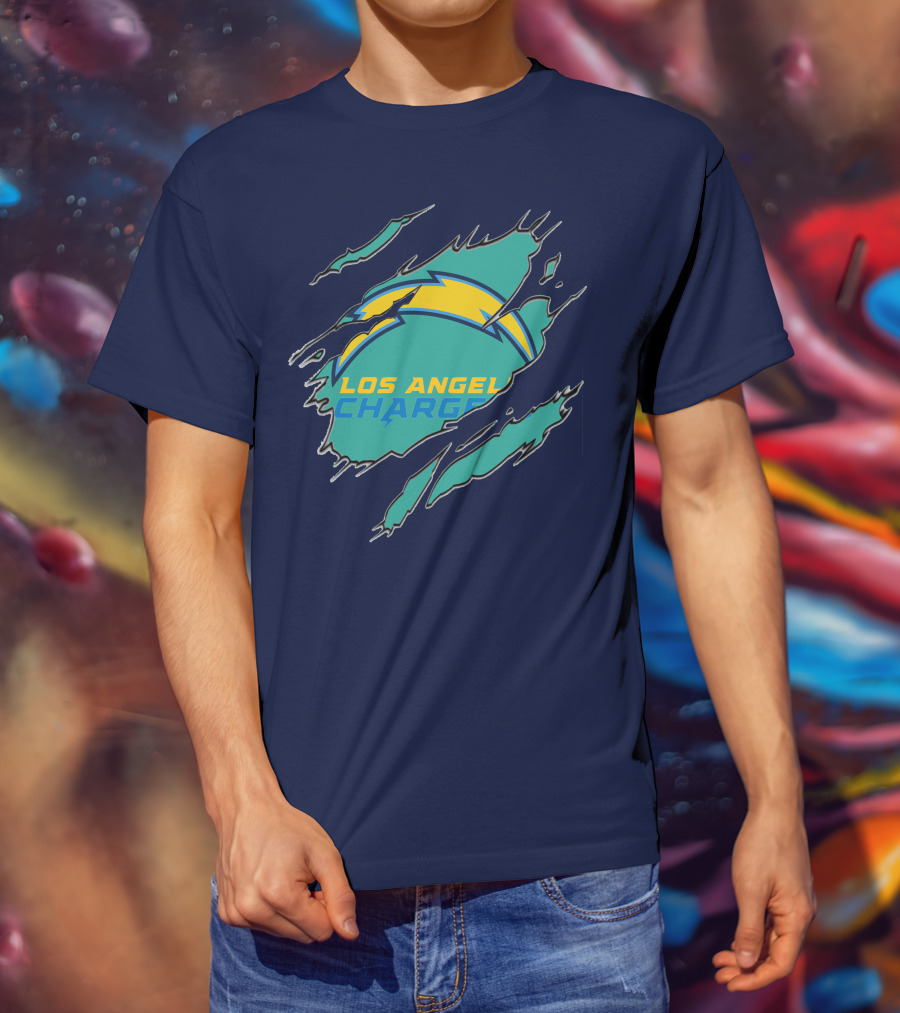 Los Angeles Chargers Logo With Bolt Design And Ripped Claw Marks T-Shirt