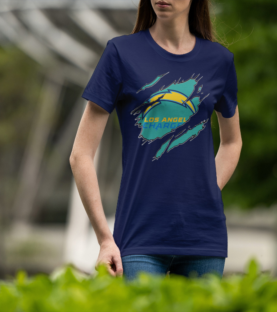 Los Angeles Chargers Logo With Bolt Design And Ripped Claw Marks T-Shirt