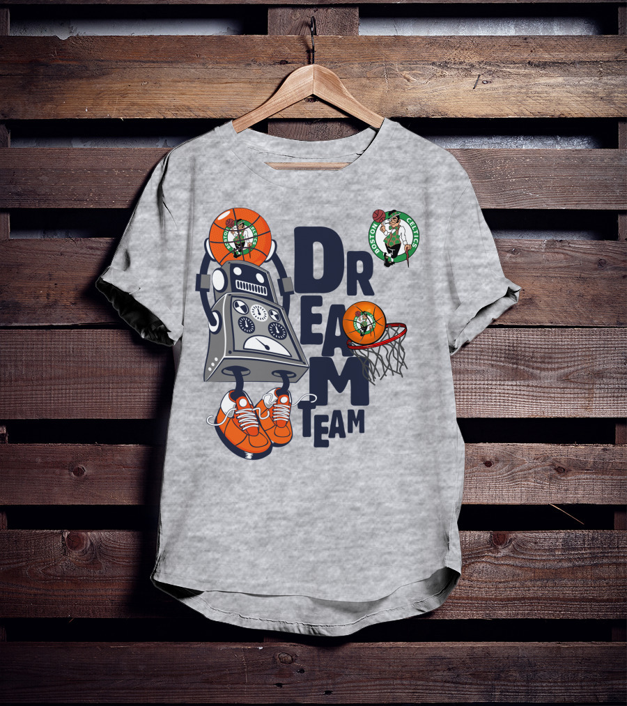 Boston Celtics Dream Team Robot Basketball Logo Sneakers T-Shirt