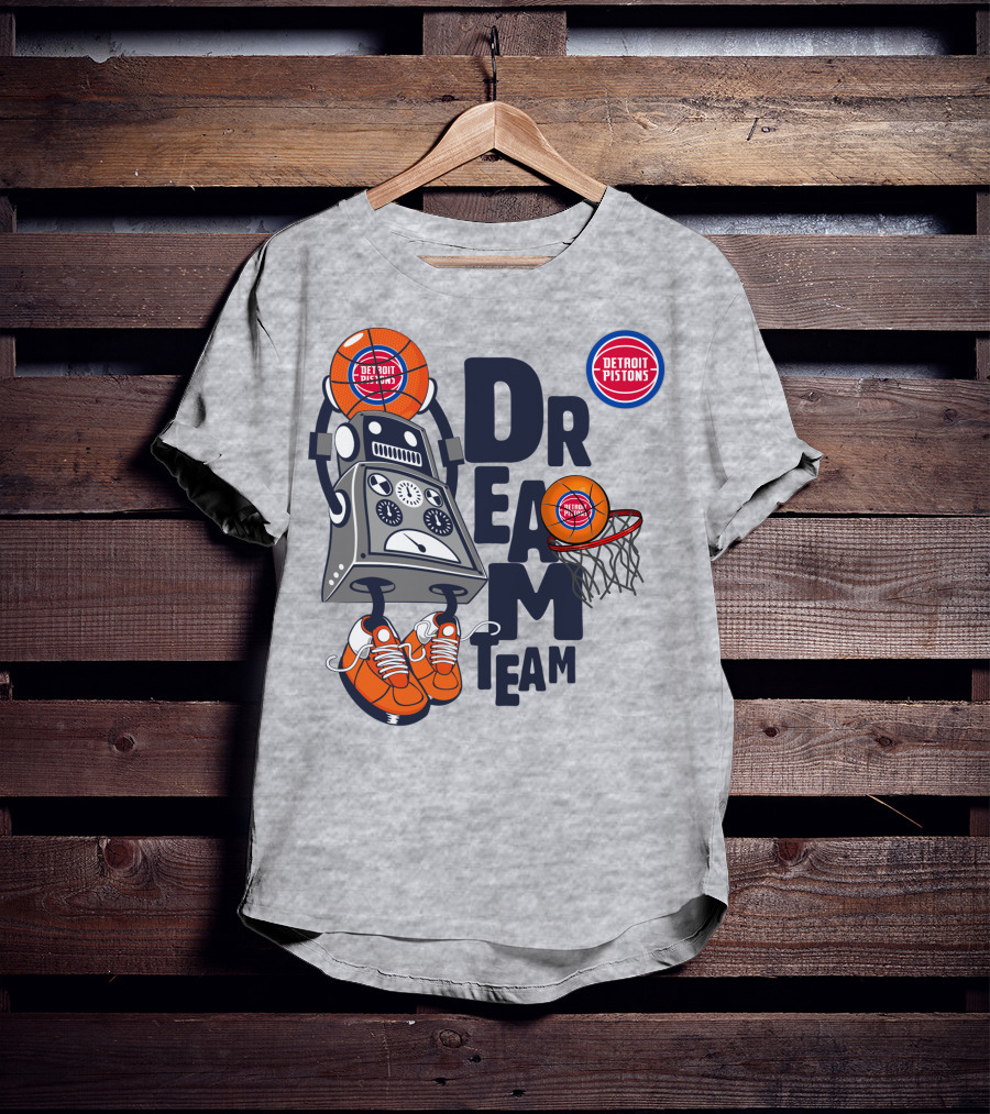 Detroit Pistons Dream Team Robot Basketball Dunking T-Shirt