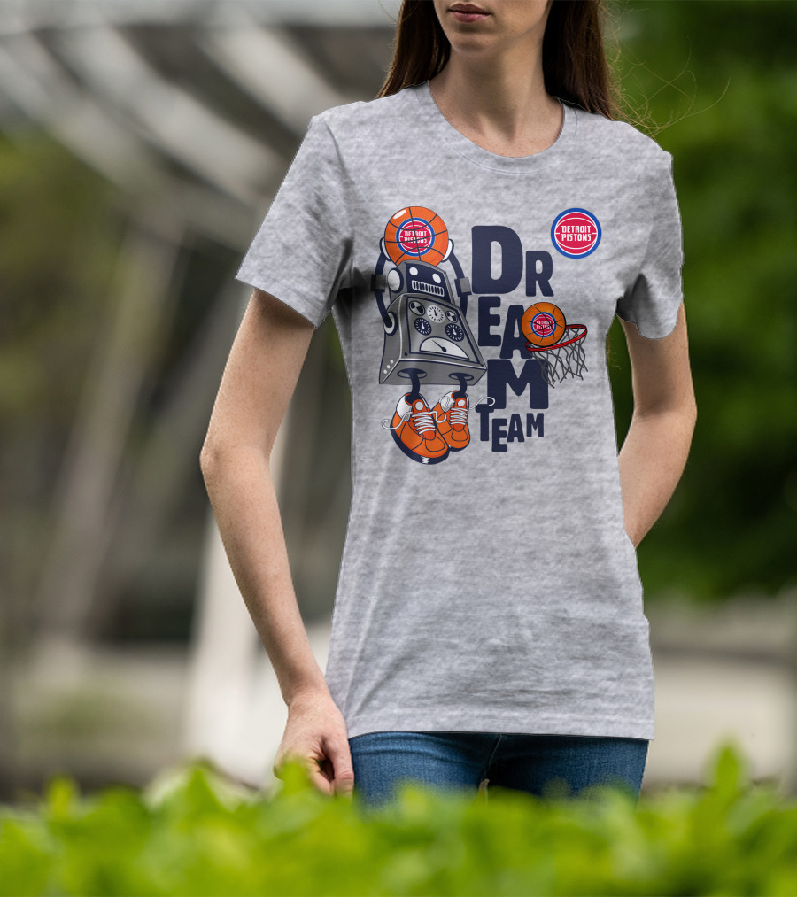 Detroit Pistons Dream Team Robot Basketball Dunking T-Shirt
