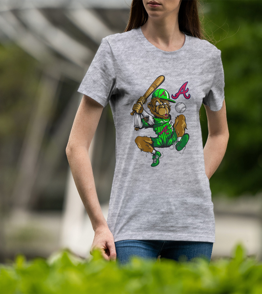 Atlanta Braves Home Run Bigfoot Baseball Character In Team Colors T-Shirt