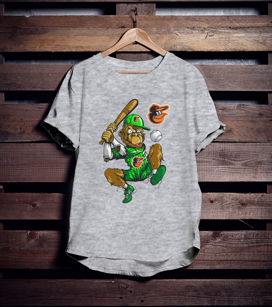 Baltimore Orioles Home Run Monkey With Baseball Bat And Cap Featuring Team T-Shirt