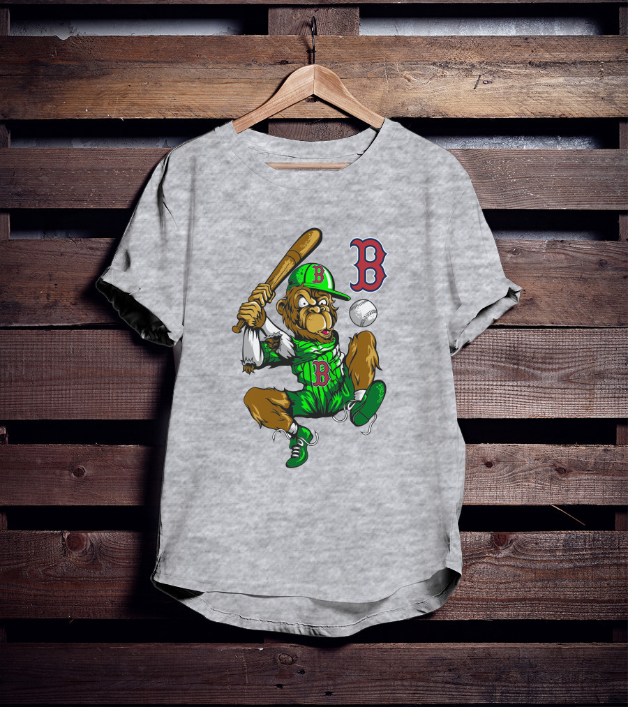 Boston Red Sox B Logo Cartoon Baseball Player With Bat And Uniform T-Shirt