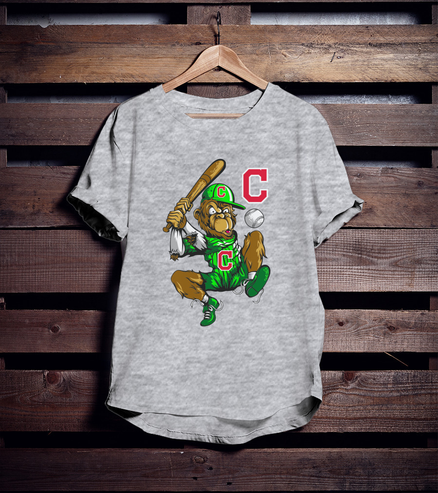 Cleveland Indians Home Run C Logo Green Jersey Baseball Bat Mascot T-Shirt