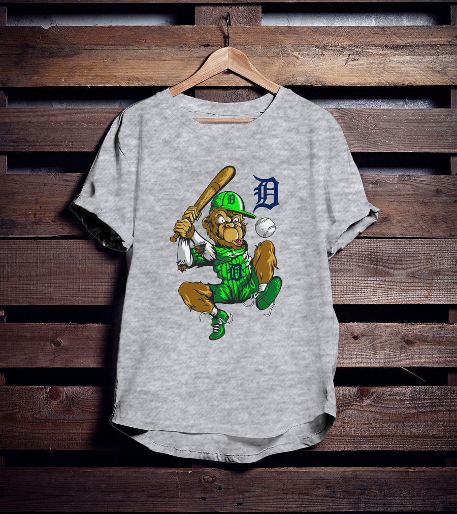 Detroit Tigers Mascot Swinging Baseball Bat With D T-Shirt