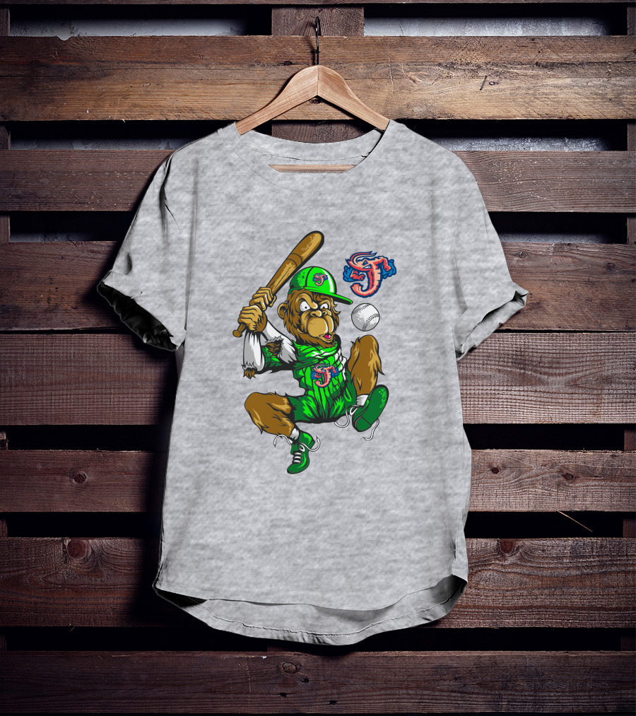 Jacksonville Jumbo Shrimp Monkey Mascot Baseball Action T-Shirt