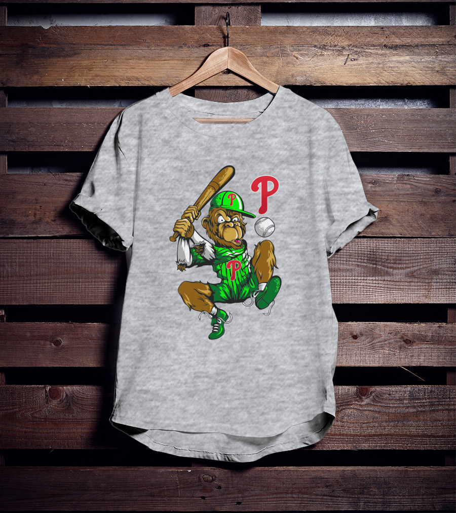 Philadelphia Phillies Home Run Monkey With Baseball And Bat T-Shirt