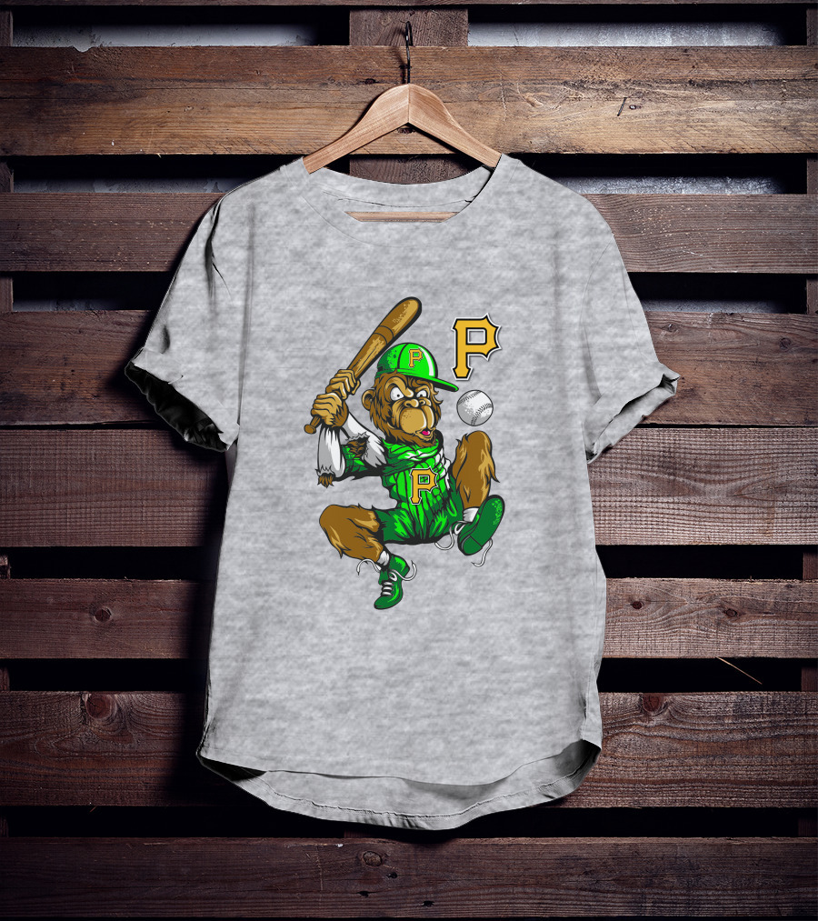 Pittsburgh Pirates P Logo Gorilla Baseball Bat Mascot T-Shirt
