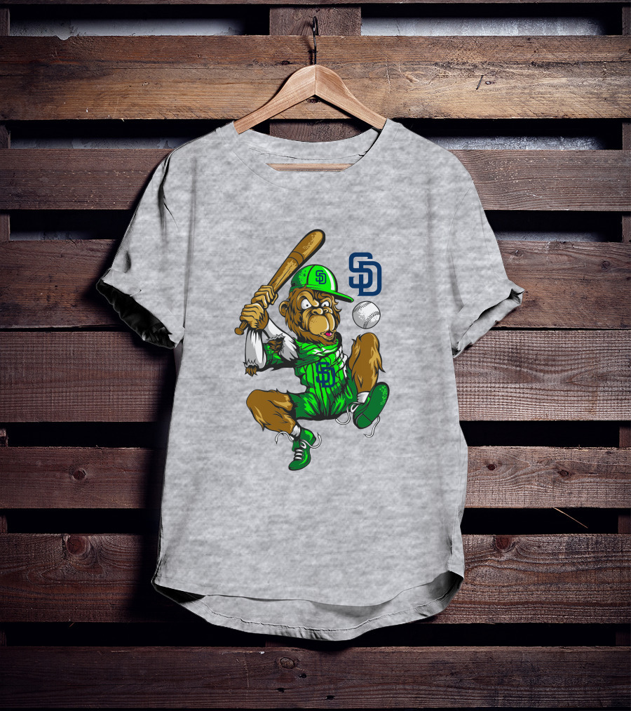 San Diego Padres Baseball Monkey With Cap And Bat T-Shirt