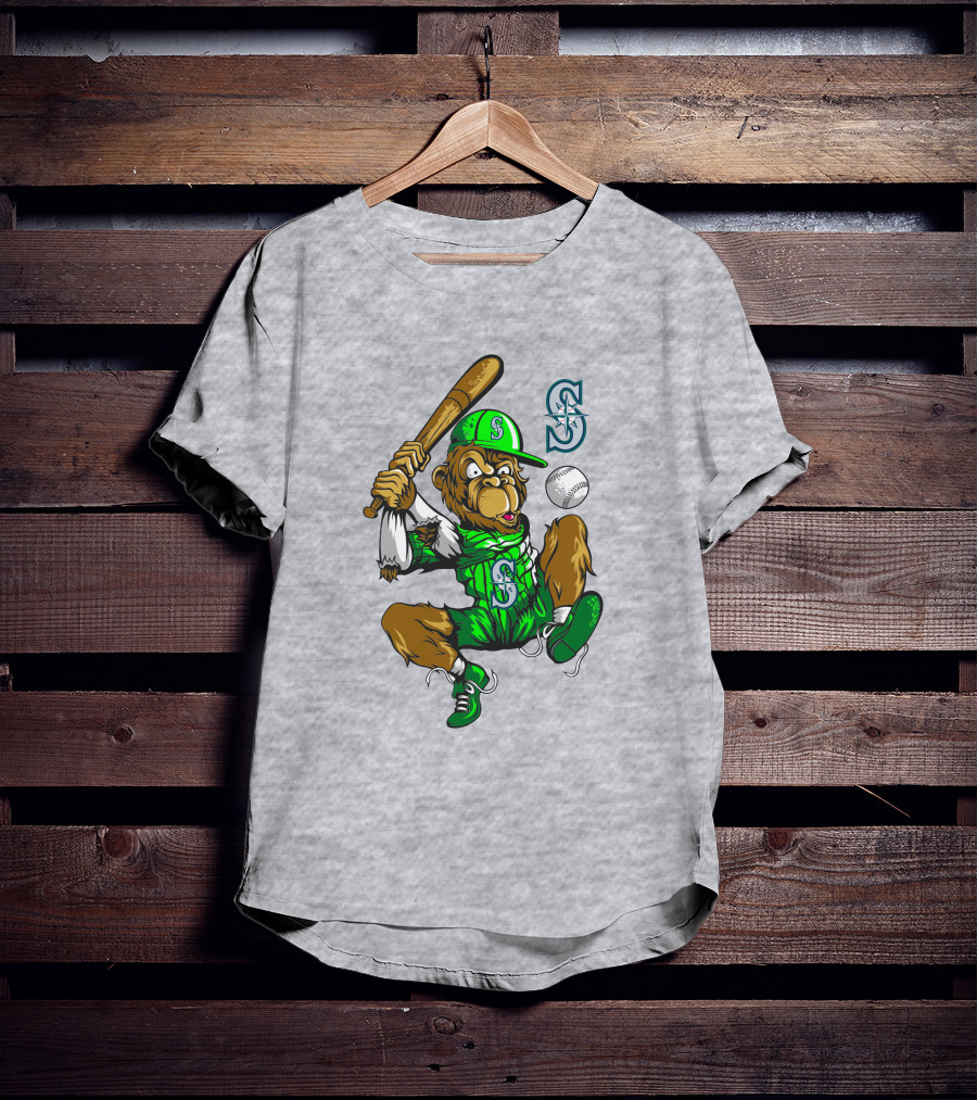 Seattle Mariners Baseball Gorilla Swing With Logo And Batting Pose T-Shirt