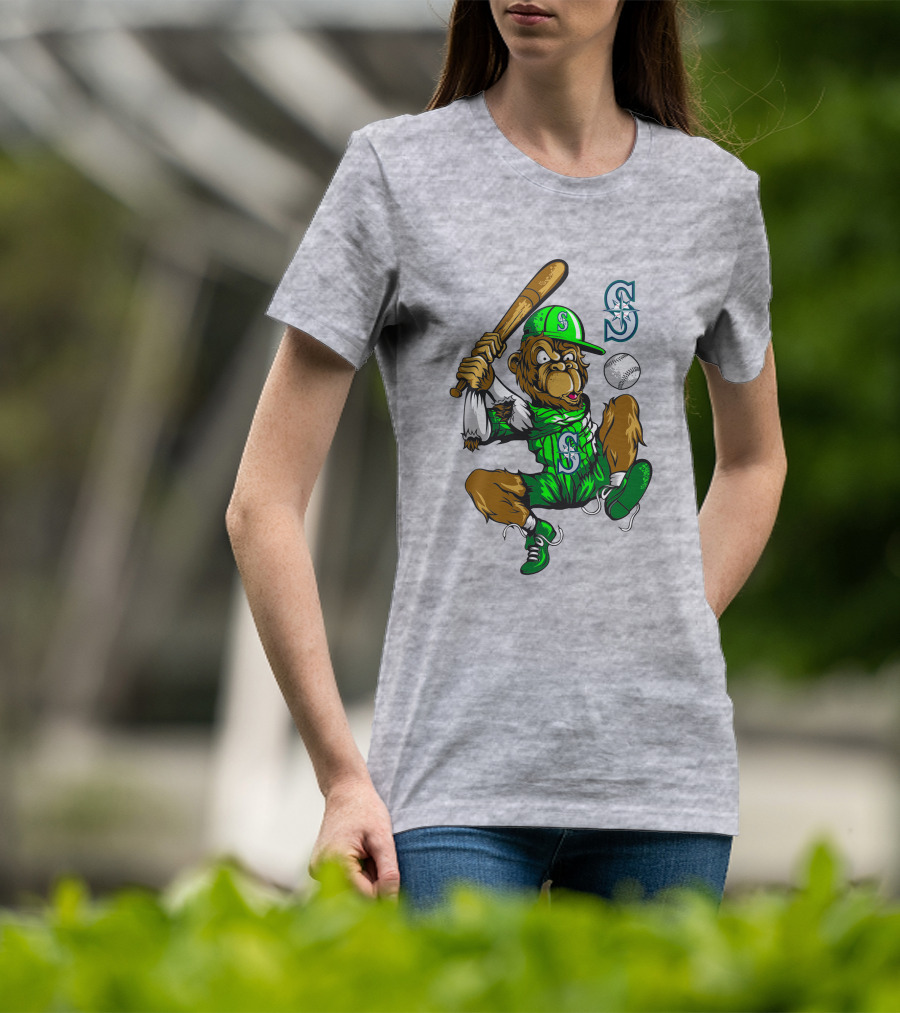Seattle Mariners Baseball Gorilla Swing With Logo And Batting Pose T-Shirt