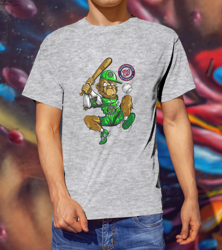 Washington Nationals Home Run Baseball Logo Monkey In Green Uniform T-Shirt