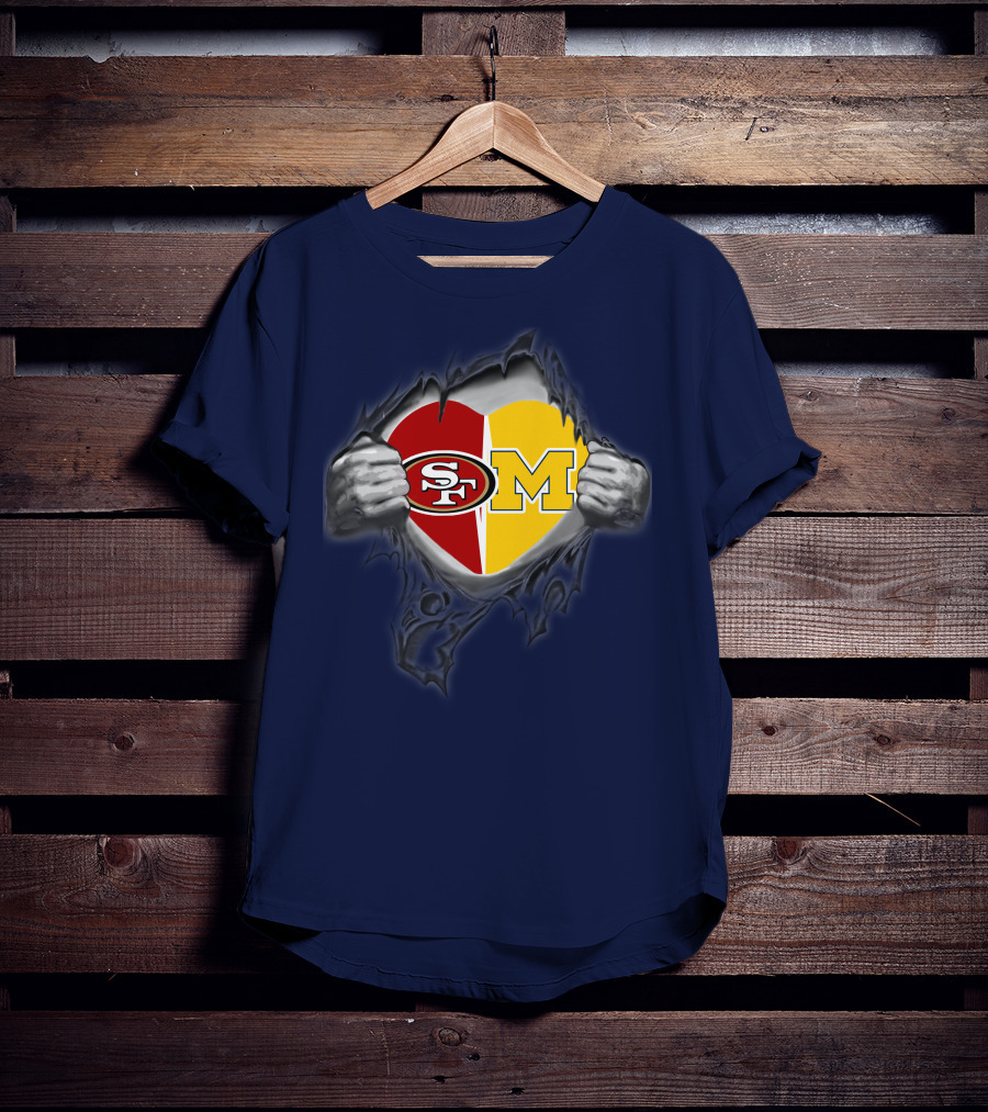 San Francisco 49ers Michigan Wolverines Heart Loyalty Fusion T-Shirt