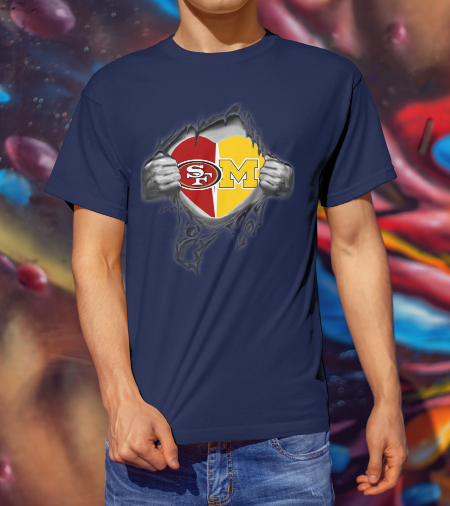 San Francisco 49ers Michigan Wolverines Heart Loyalty Fusion T-Shirt