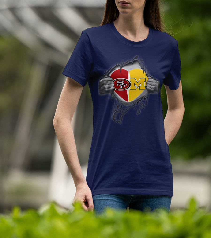 San Francisco 49ers Michigan Wolverines Heart Loyalty Fusion T-Shirt