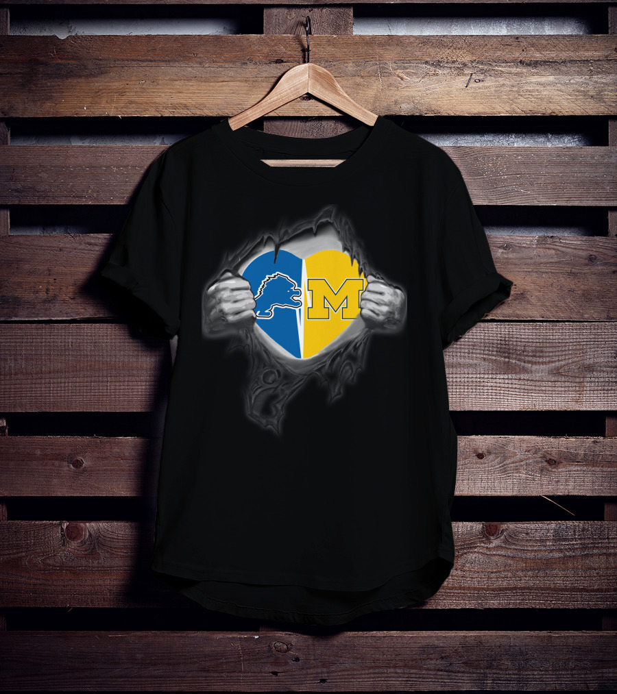 Detroit Lions Michigan Wolverine Heart Fusion T-Shirt