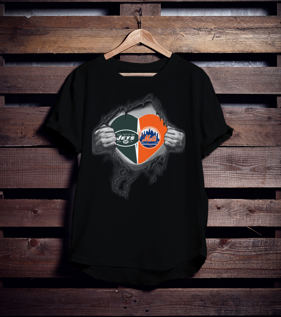 New York Jets Mets Heart Design Featuring Team T-Shirt