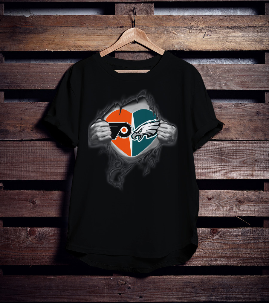 Philadelphia Eagles Flyers Heart Emblem Fan Allegiance T-Shirt