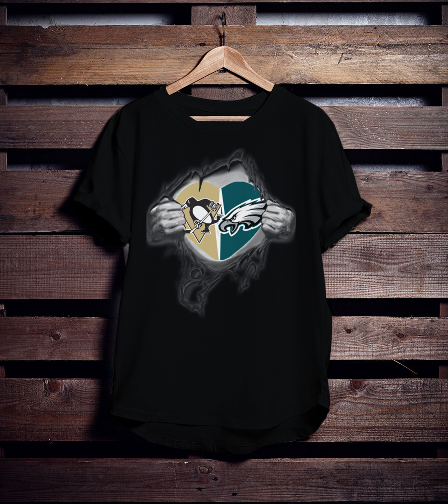 Philadelphia Eagles Pittsburgh Penguins Heart Combination T-Shirt