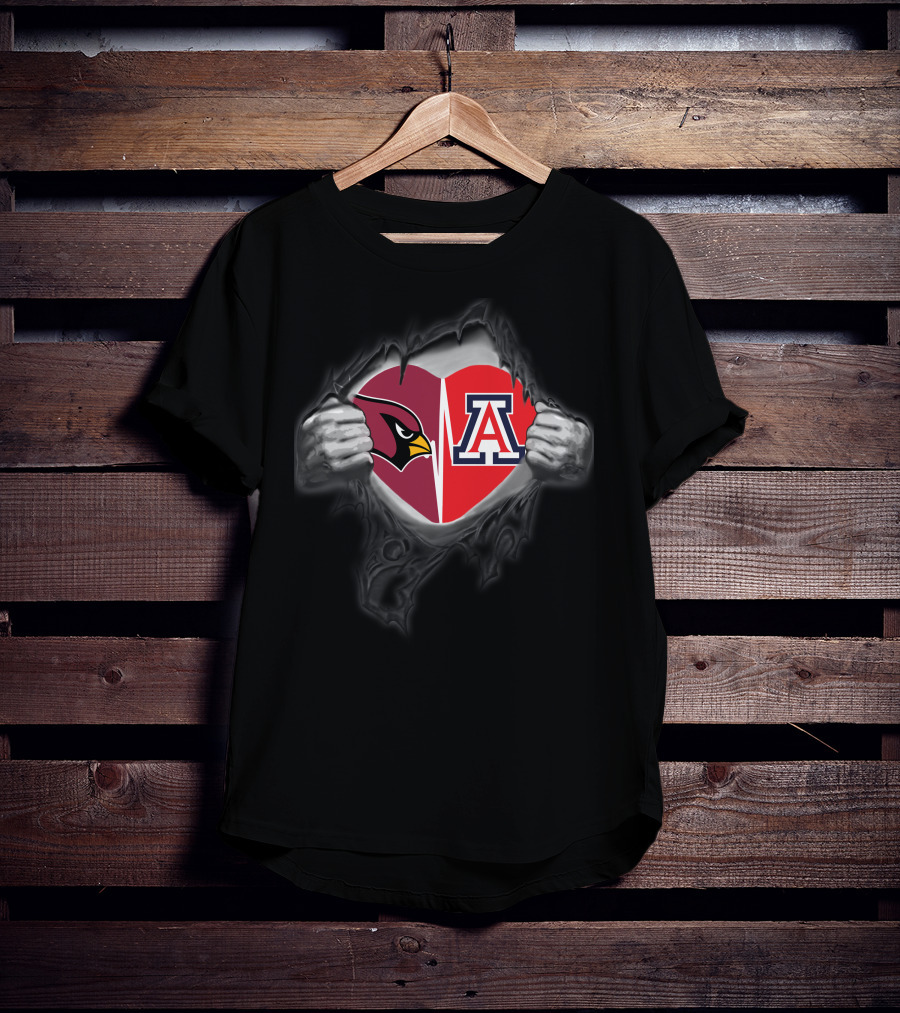 Arizona Cardinals Arizona Wildcats Heart Logo Inside Torn Chest T-Shirt