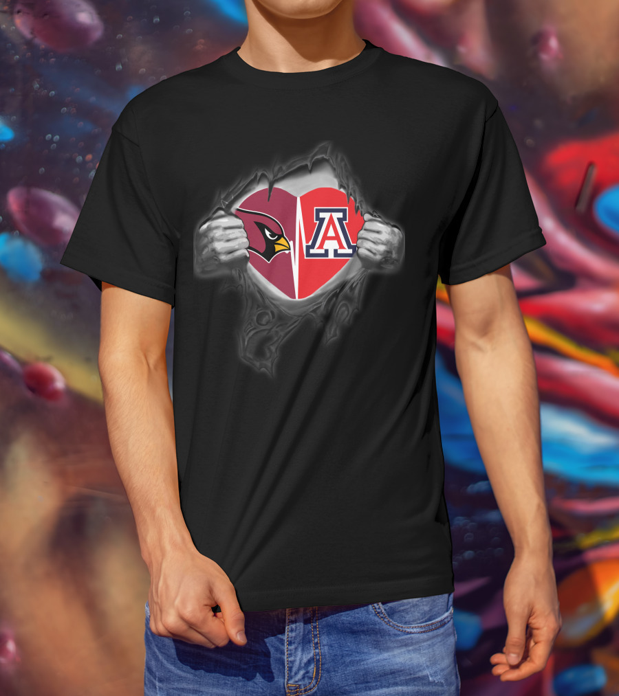 Arizona Cardinals Arizona Wildcats Heart Logo Inside Torn Chest T-Shirt