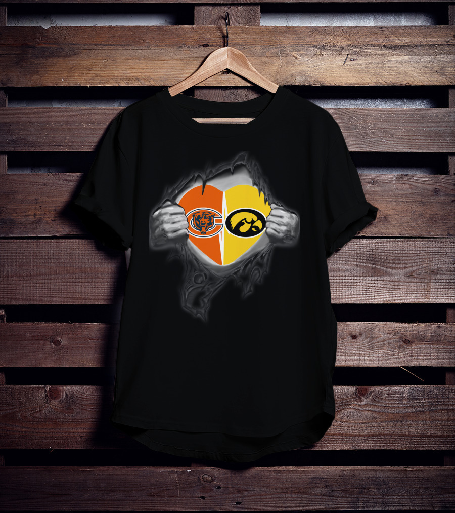 Chicago Bears Iowa Hawkeyes Heart Split Loyalty T-Shirt