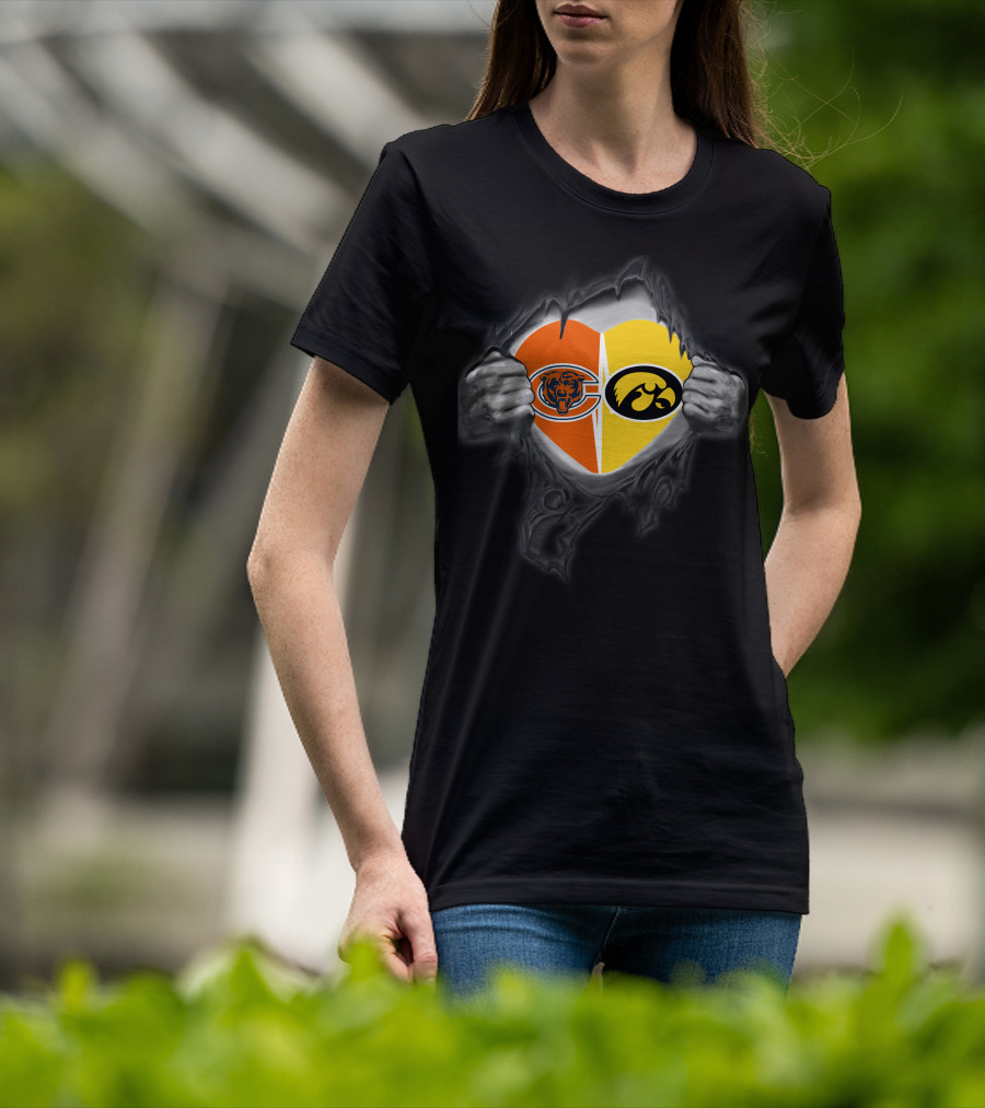 Chicago Bears Iowa Hawkeyes Heart Split Loyalty T-Shirt