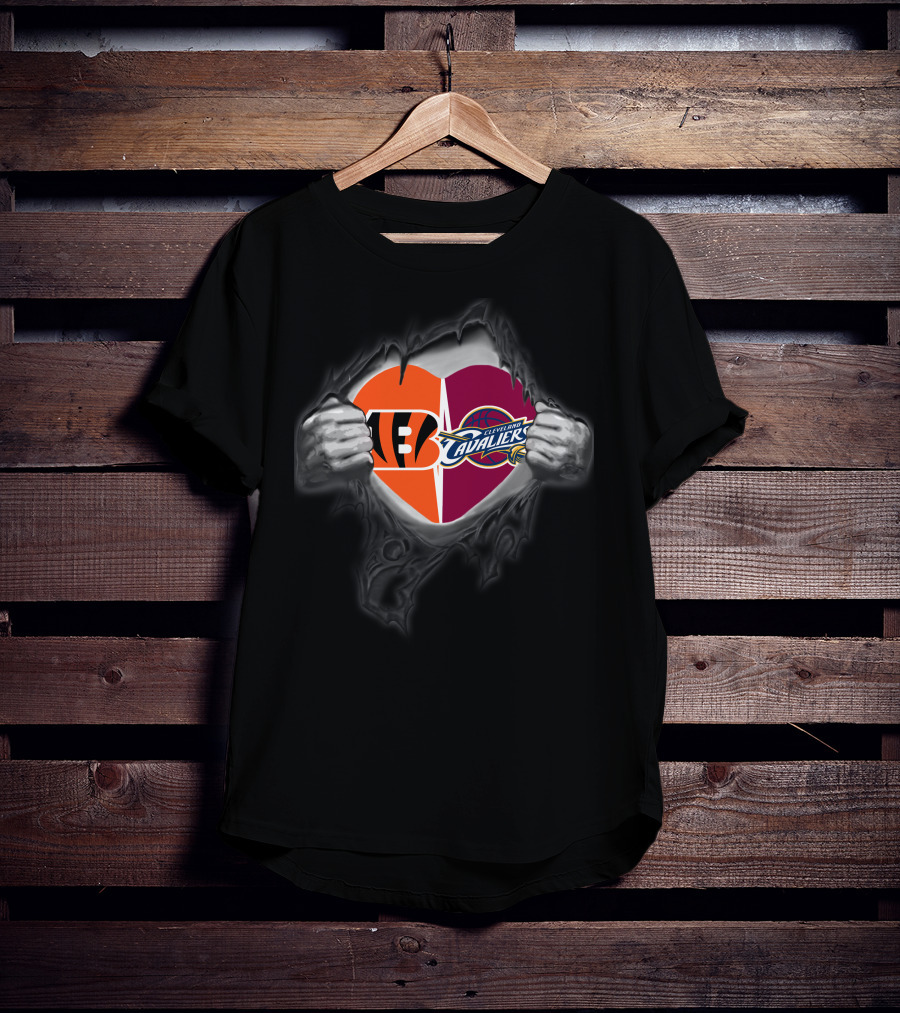 Bengals Cavaliers Heart Bengals Cleveland Cavaliers Logos T-Shirt