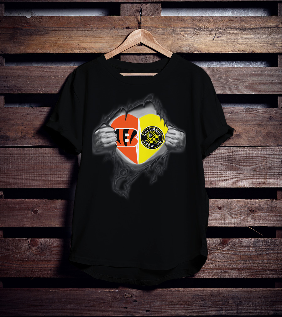 Bengals And Columbus Crew Sc Heart Logo Mashup Bengals Columbus Crew Sc T-Shirt