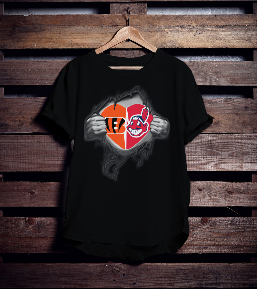 Bengals Indians Heart Split Logo Power Inside Tear T-Shirt