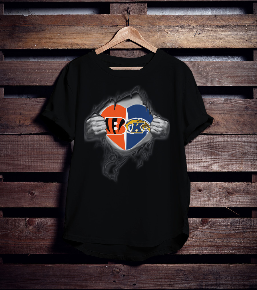 Bengals Kent State Golden Flashes Heartful Allegiance Dual Logo Heart T-Shirt