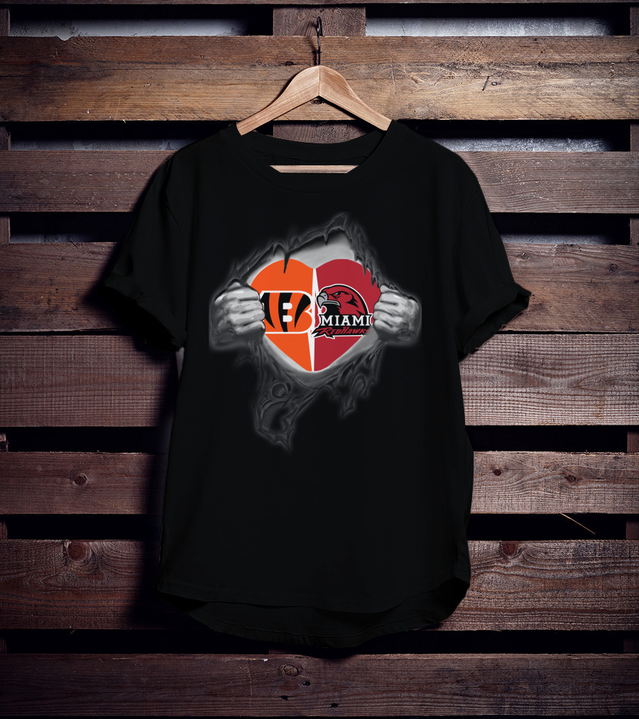 Bengals Miami RedHawks Heart Symbol Unveiled T-Shirt
