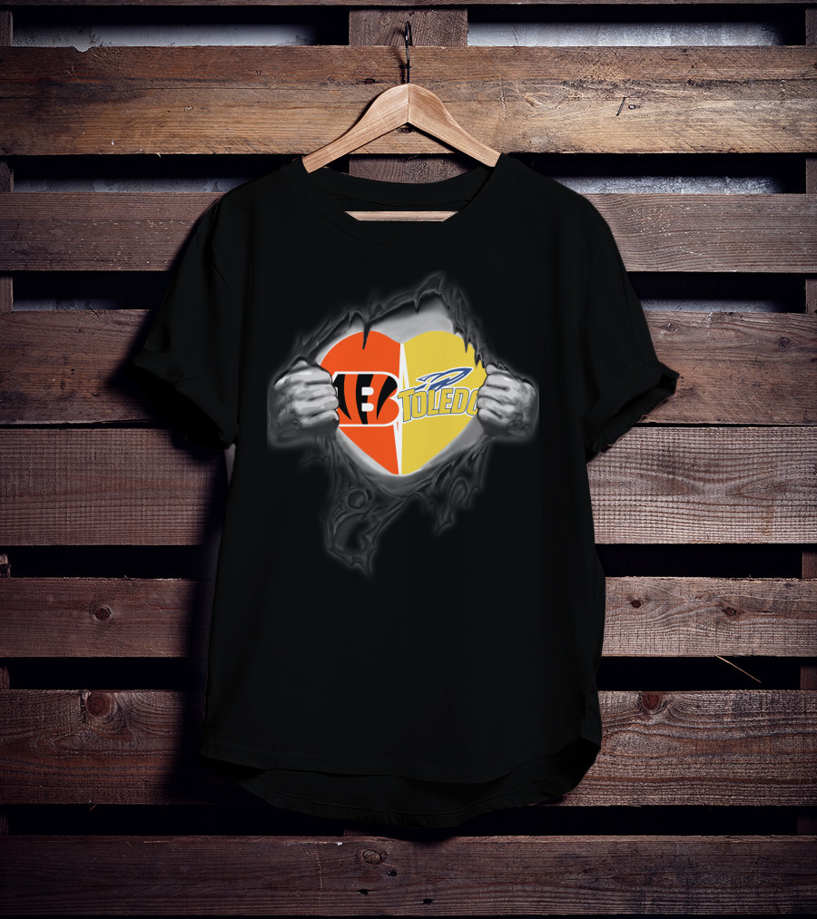 Cincinnati Bengals Toledo Rockets Heart Logo Fusion T-Shirt