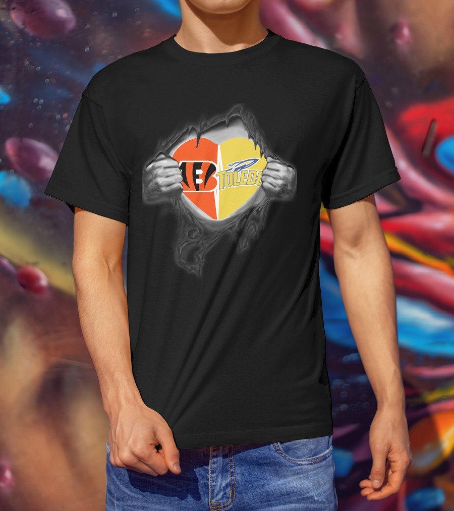 Cincinnati Bengals Toledo Rockets Heart Logo Fusion T-Shirt