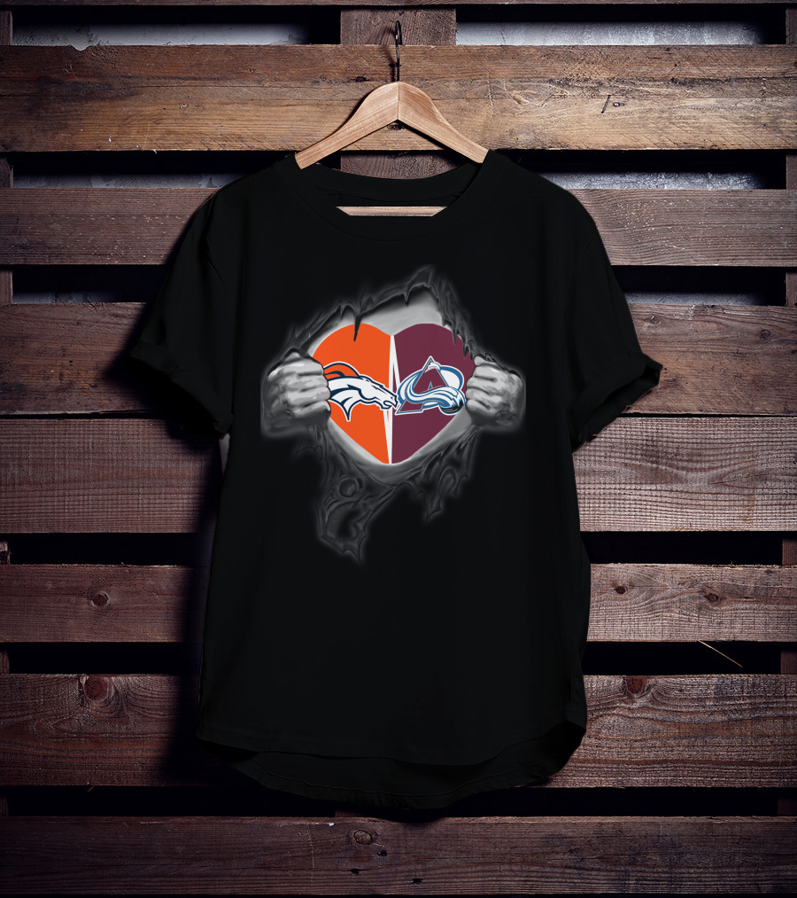 Broncos Colorado Avalanche Heart Logos Fan Passion T-Shirt