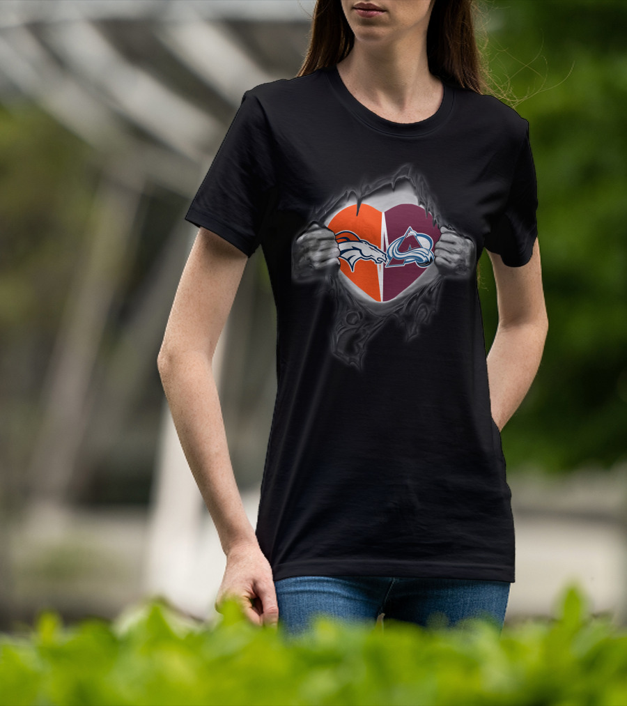 Broncos Colorado Avalanche Heart Logos Fan Passion T-Shirt