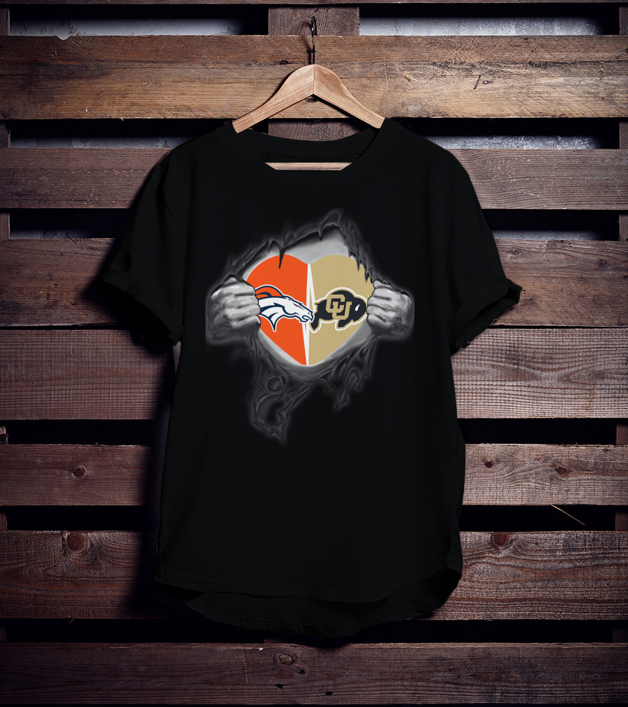 Broncos Colorado Buffaloes Heart Logo Fusion T-Shirt
