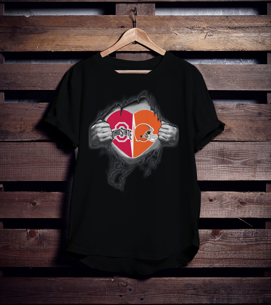 Ohio State Buckeyes Cleveland Browns Heart Logo Combo T-Shirt