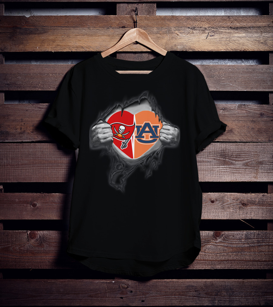 Tampa Bay Buccaneers Auburn Tigers Heart Emblem Peeling Back Layers T-Shirt