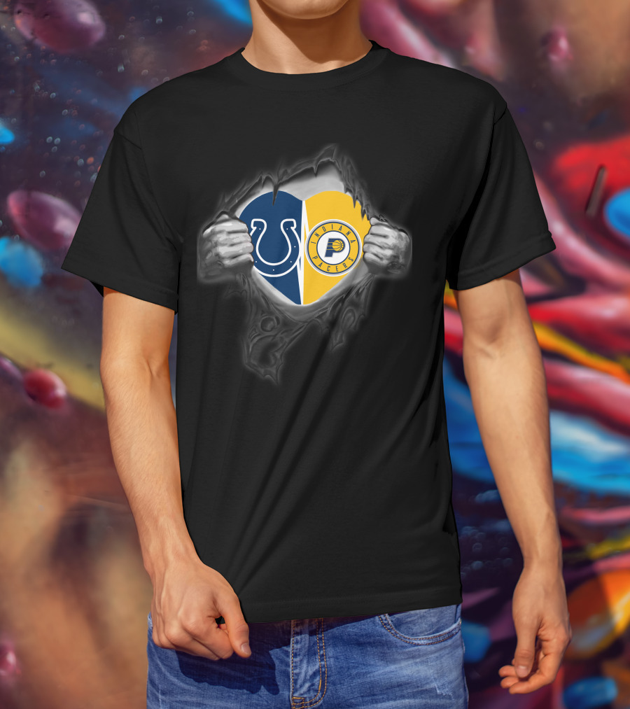 Colts Indiana Pacers Heart Inside Logo Combination T-Shirt