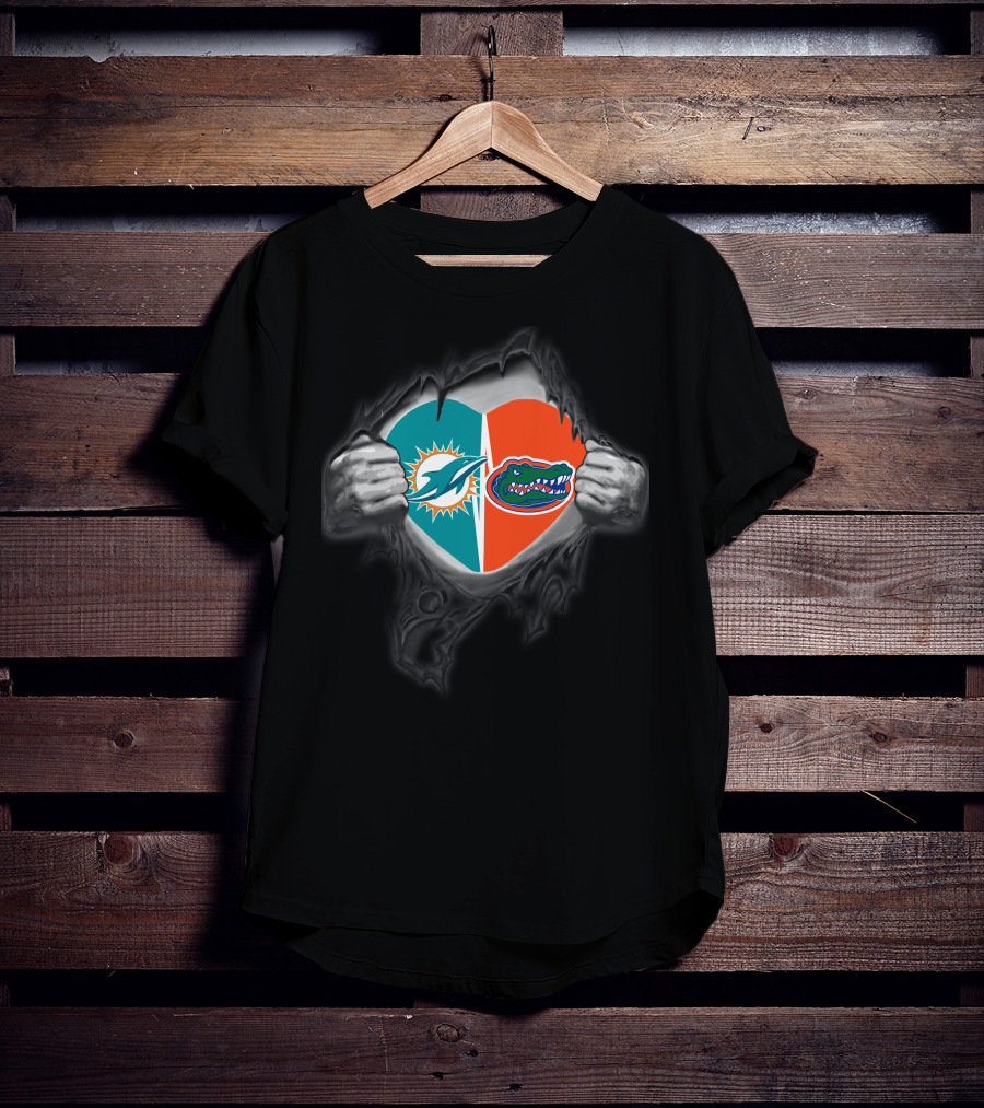 Dolphins Gators Heart Revealing T-Shirt